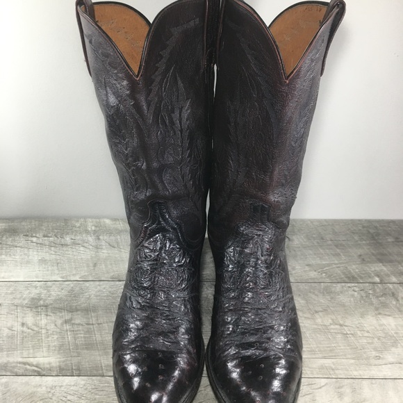 Lucchese 1883 N1014R4 Men’s Western Black Cherry Ostrich Leather Cowboy Boots 12 - Picture 4 of 13